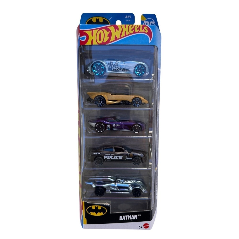 5 Pack JBJ76 Mattel Hot Wheels Batman Sir Ominous Batmobile & Other Diecast Cars